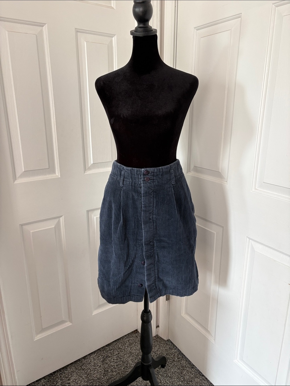 Vintage Eddie Bauer soft navy corduroy mini skirt with button-front